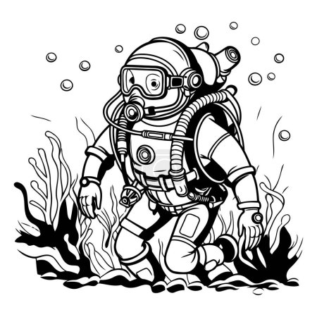 Illustration for Astronaut in the sea. Vector illustration for coloring book. - Royalty Free Image