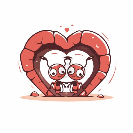 Illustration for Cute cartoon heart with worm and caterpillar. Vector illustration. - Royalty Free Image