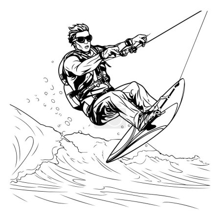 Illustration for Kitesurfing in the sea. sketch for your design. Vector illustration - Royalty Free Image