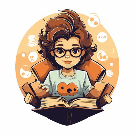 Illustration for Cute boy reading a book. Vector illustration. Cartoon style. - Royalty Free Image
