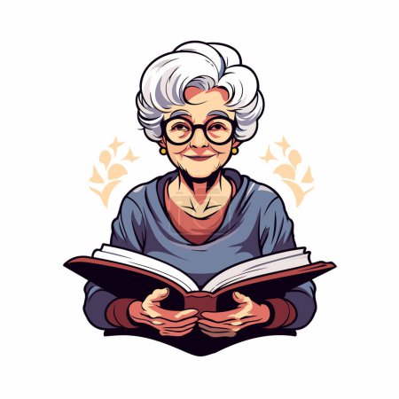 Ilustración de Una anciana leyendo un libro. Ilustración vectorial aislada. - Imagen libre de derechos
