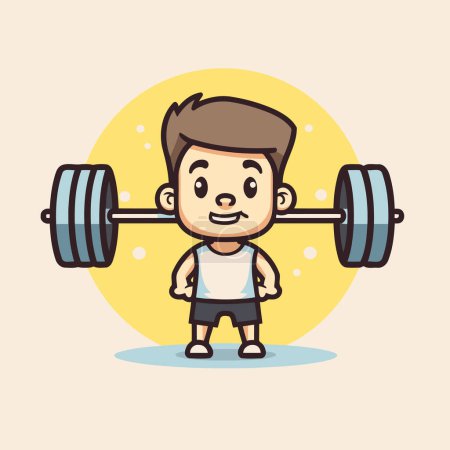 Ilustración de Chico de fitness con barra. Vector plano de dibujos animados personaje ilustración. - Imagen libre de derechos