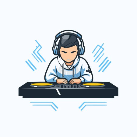 Illustration for Dj mixer with headphones. vector illustration. Flat design style. - Royalty Free Image