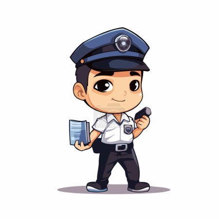 Illustration for Policeman with book and pen isolated on white background. Vector illustration. - Royalty Free Image