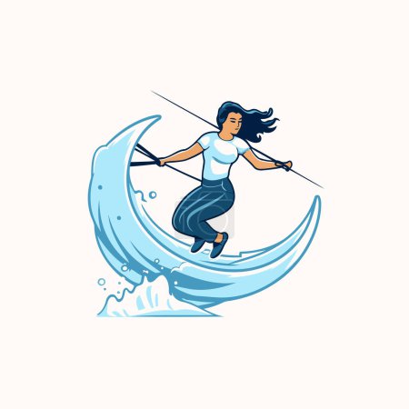 Illustration for Water sport vector illustration. Girl windsurfer on a wave. - Royalty Free Image