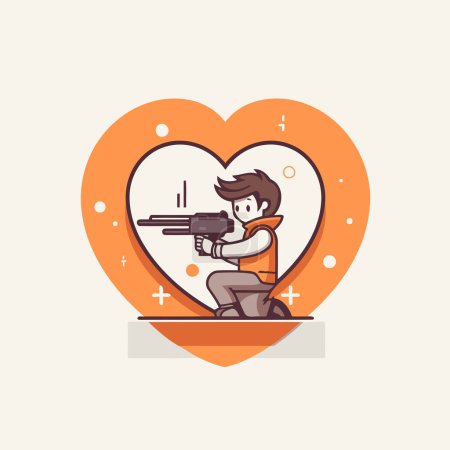 Téléchargez les illustrations : Illustration vectorielle d'un homme armé en forme de cœur - en licence libre de droit