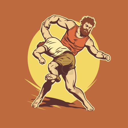 Ilustración de Hombre musculoso guapo corriendo. Ilustración vectorial en estilo retro. - Imagen libre de derechos