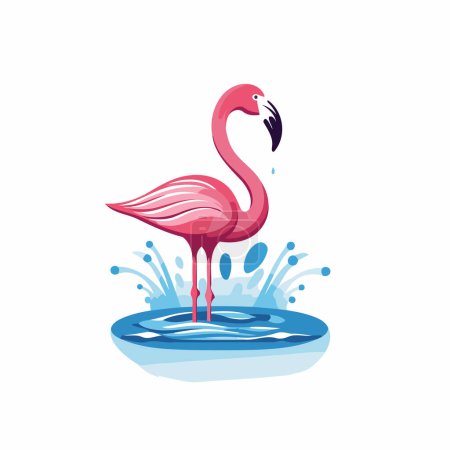 Téléchargez les illustrations : Flamant rose dans l'eau vecteur d'éclaboussures Illustration sur fond blanc - en licence libre de droit