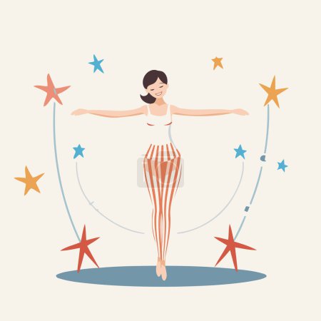 Téléchargez les illustrations : Illustration vectorielle d'une fille dans le cirque sur un fond clair. - en licence libre de droit