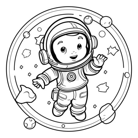 Illustration for Coloring book for children: astronaut in outer space. Vector illustration. - Royalty Free Image