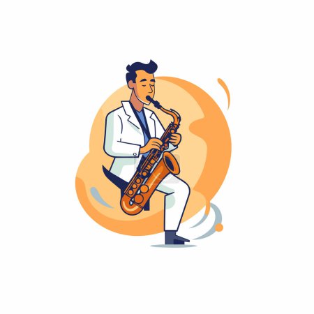 Illustration for Cartoon jazz musician playing saxophone. Flat style vector illustration. - Royalty Free Image