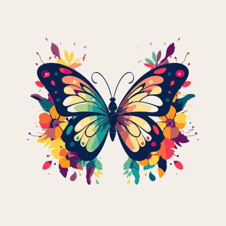 Illustration for Butterfly and flowers on a light background. Vector illustration. - Royalty Free Image