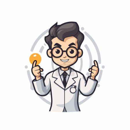 Illustration for Vector illustration of a cartoon male doctor in glasses with a light bulb. - Royalty Free Image