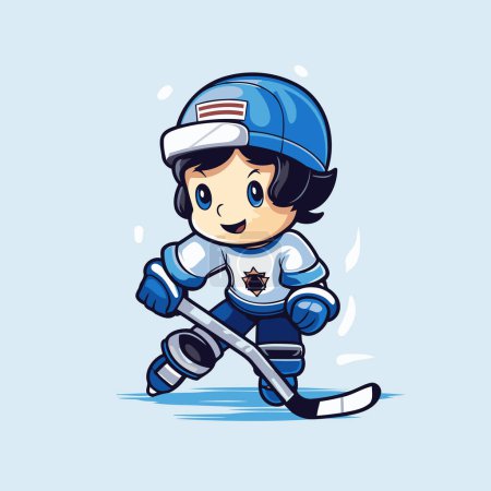 Illustration for Cute hockey player with the stick. Vector illustration. Cartoon style. - Royalty Free Image