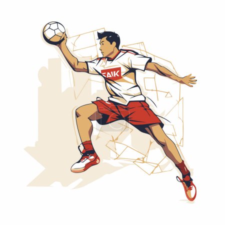 Soccer player in action with ball. Vector illustration in cartoon style.
