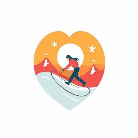 Illustration for Surfer with heart shape vector illustration. Surfing in love concept. - Royalty Free Image