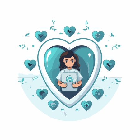 Illustration for Vector illustration of a girl with a stethoscope in a heart. - Royalty Free Image