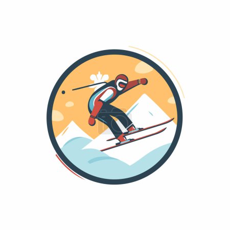 Téléchargez les illustrations : Modèle de conception de logo Skier. Illustration vectorielle des sports d'hiver extrêmes. Icône skieur. - en licence libre de droit