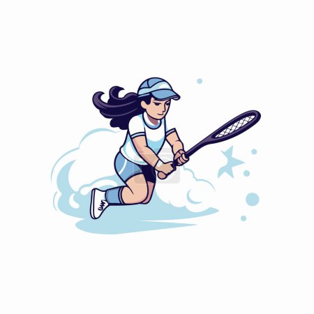 Ilustración de Jugador de tenis con raqueta y pelota. Ilustración vectorial en estilo de dibujos animados - Imagen libre de derechos