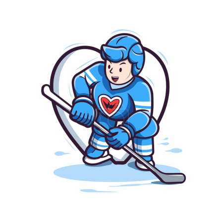 Illustration for Ice hockey player with the stick and puck. vector cartoon illustration. - Royalty Free Image