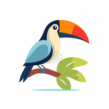 Téléchargez les illustrations : Oiseau toucan sur la branche. Illustration vectorielle en style plat - en licence libre de droit