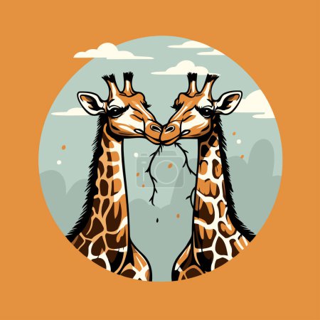 Téléchargez les illustrations : Deux girafes se touchant. Illustration vectorielle dans le style dessin animé. - en licence libre de droit