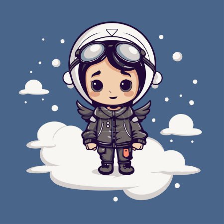 Ilustración de Lindo niño con un traje de piloto en las nubes. Ilustración vectorial. - Imagen libre de derechos