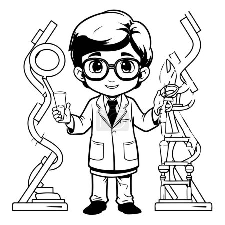 Illustration for Boy in lab coat and glasses holding a glass of water. Vector illustration. - Royalty Free Image
