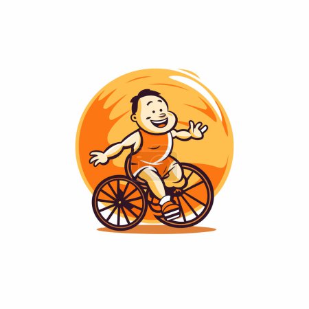 Téléchargez les illustrations : Modèle de conception de logo vectoriel garçon en fauteuil roulant. Illustration vectorielle d'un enfant en fauteuil roulant. - en licence libre de droit
