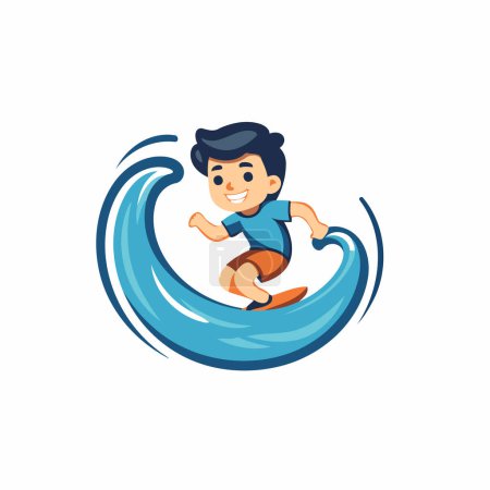 Illustration for Boy Surfing Cartoon Icon Logo Design Element. Vector Illustration. - Royalty Free Image