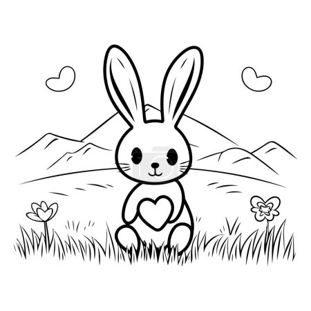 Ilustración de Lindo conejito con corazón en la hierba. día de San Valentín vector ilustración diseño - Imagen libre de derechos