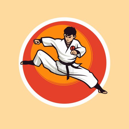 Illustration for Taekwondo. Vector illustration of a karate fighter performing a kick - Royalty Free Image