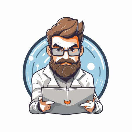 Illustration for Scientist with a book in his hands. Vector illustration on white background. - Royalty Free Image