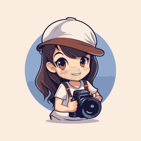 Illustration for Cute little girl with camera. Vector illustration in cartoon style. - Royalty Free Image