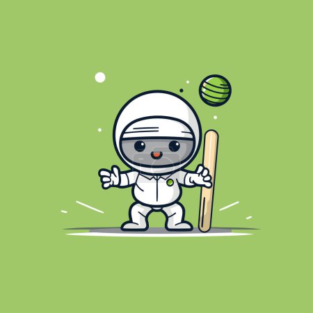 Illustration for Cricket Vector Illustration. Cute cartoon astronaut playing cricket. - Royalty Free Image