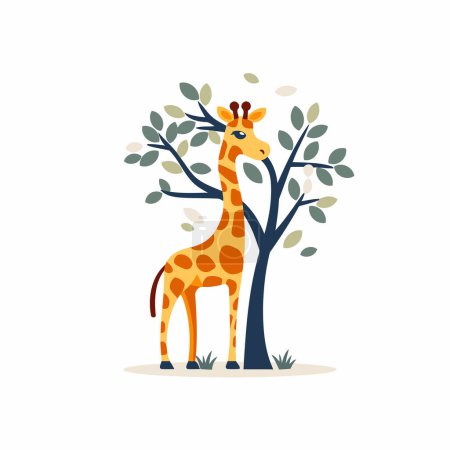 Téléchargez les illustrations : Girafe et illustration vectorielle en style plat. Animal sauvage personnage de dessin animé. - en licence libre de droit