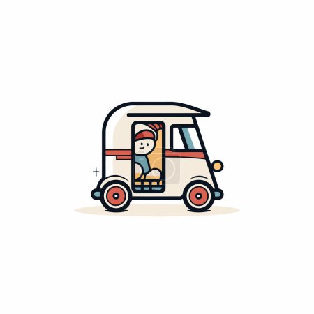 Ilustración de Icono de Rickshaw. Ilustración vectorial de un coche con conductor. - Imagen libre de derechos
