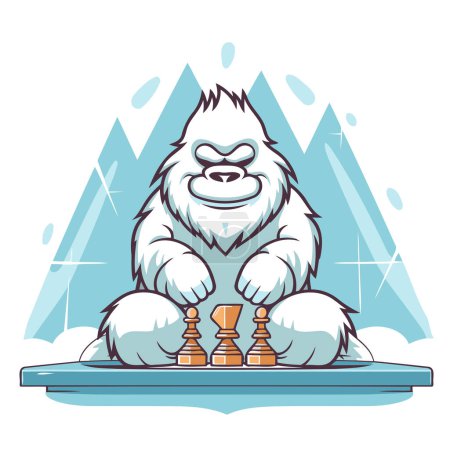 Ilustración de Gorila con piezas de ajedrez en el fondo de las montañas. Ilustración vectorial. - Imagen libre de derechos