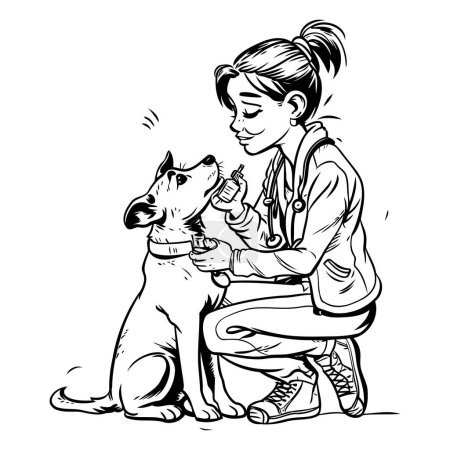 Illustration for Veterinarian and dog. Vector illustration of a girl with a dog. - Royalty Free Image