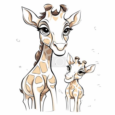 Ilustración de Ilustración de una jirafa y un bebé sobre un fondo blanco - Imagen libre de derechos