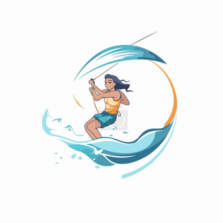 Illustration for Surfer girl in a swimsuit on a wave. Vector illustration - Royalty Free Image