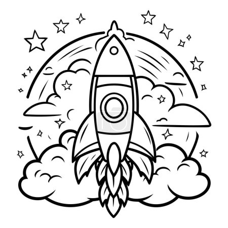 Illustration for Coloring book for children: rocket in the clouds. Vector illustration - Royalty Free Image