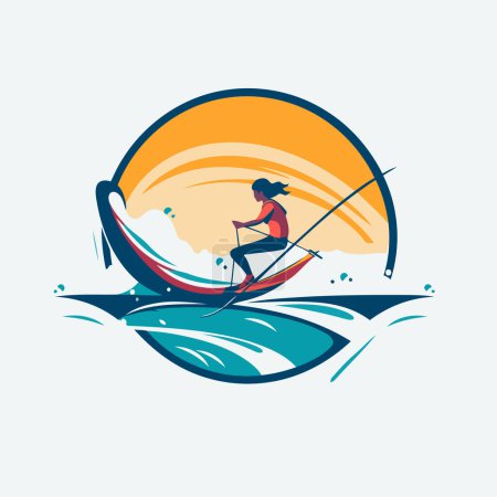 Illustration for Surfer on the water. vector illustration. logo. icon. - Royalty Free Image
