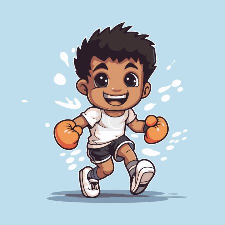 Téléchargez les illustrations : Boxer pour garçon avec gants de boxe. Illustration vectorielle pour votre design - en licence libre de droit