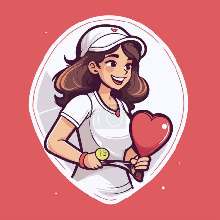 Illustration for Vector illustration of a female tennis player holding a ball and a heart - Royalty Free Image