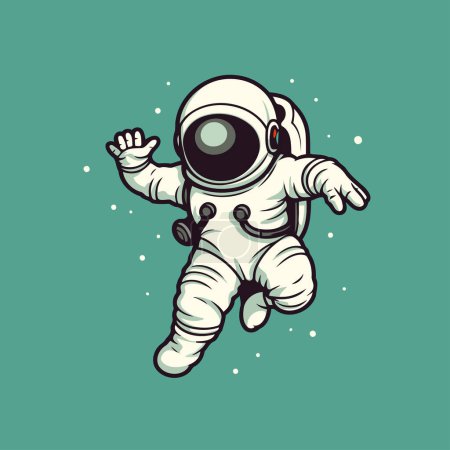 Téléchargez les illustrations : Astronaute dans l'espace. Illustration vectorielle isolée sur fond vert. - en licence libre de droit