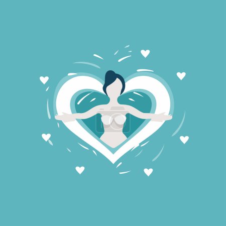 Téléchargez les illustrations : Illustration vectorielle d'une femme en maillot de bain avec un cœur dans les mains - en licence libre de droit