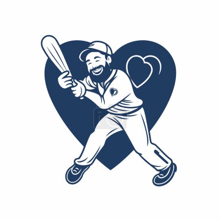 Illustration for Baseball player with bat and ball in heart shape. Vector illustration. - Royalty Free Image