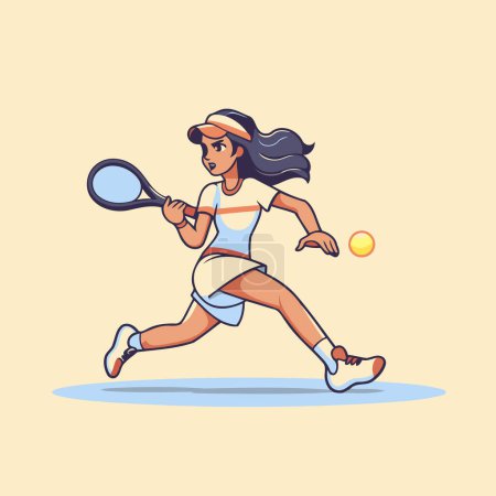Ilustración de Tenis jugador vector ilustración. Chica de dibujos animados con raqueta y pelota. - Imagen libre de derechos