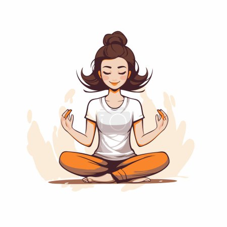 Téléchargez les illustrations : Fille pratiquant le yoga. assis en position lotus. Illustration vectorielle. - en licence libre de droit
